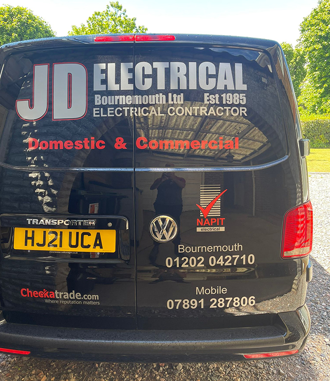 Rear of JD Electrical Bournemouth van